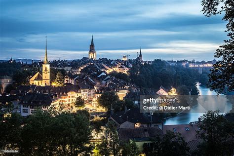 A Night View Of Berne Old Town In Switzerland High-Res Stock Photo ...