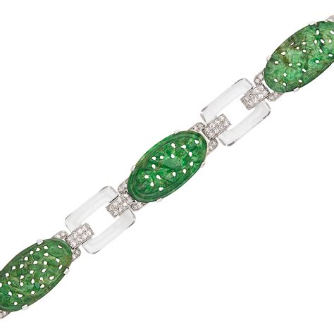 Platinum, Carved Jade, Rock Crystal and Diamond Bracelet | Doyle ...