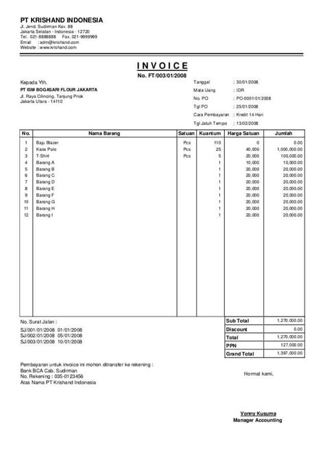 Contoh Invoice Faktur Penjualan