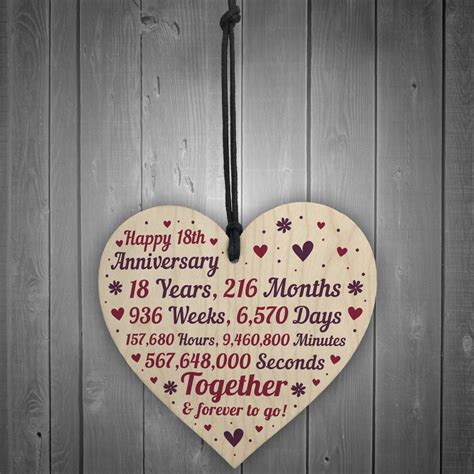 Anniversary Wooden Heart To Celebrate 18th Wedding Anniversary