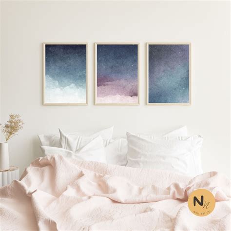 Blue Sky Art Prints Set of 3, Night Sky Posters, Starry Night Wall Art ...