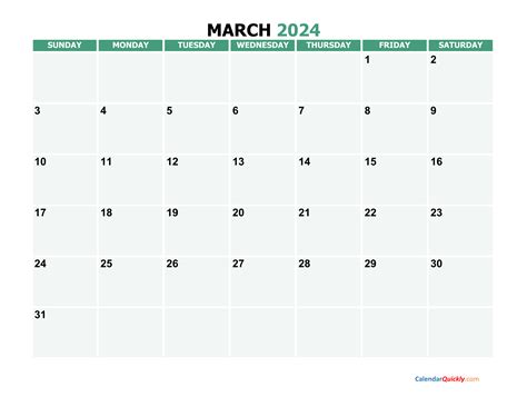 March 2024 Printable Calendar | Calendar Quickly