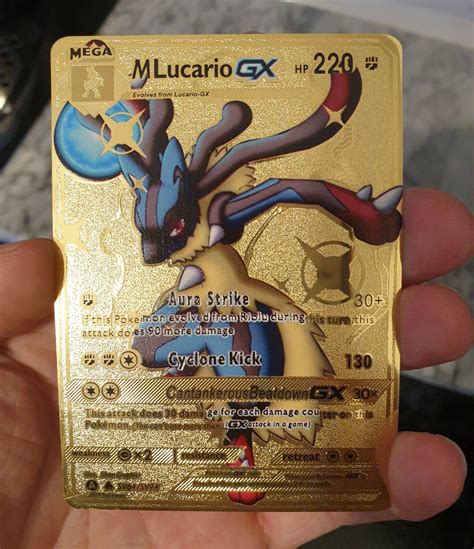 Gold Mega Lucario GX Pokemon Card Shiny EX Custom Made Metal V | Etsy UK