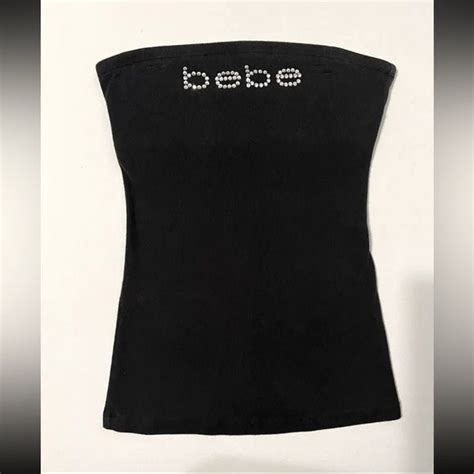 Y2K Bebe Swarovski Rhinestone Logo Ribbed Tube Top Womens 2000s Black ...