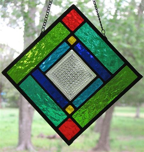 Geometric Stained Glass Panel 12 x 12 | Stained glass diy, Stained ...