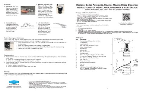 Designer Series Automatic, Counter-Mounted Soap Dispenser Instructions ...