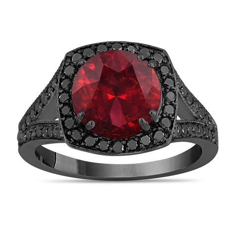 Garnet Engagement Ring, Red Garnet Wedding Ring Vintage Style 14K Black ...