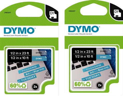 DYMO D1 Labels | 1/2'' x 23' (12mm x 7m) Rolls | Black Print on White Tape | Self-Adhesive | for ...