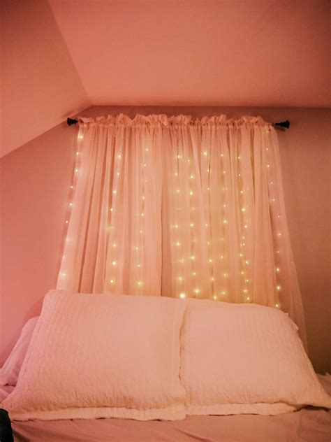 fairy light curtain in 2023 | Fairy lights bedroom, Fairy light curtain, Headboard curtains