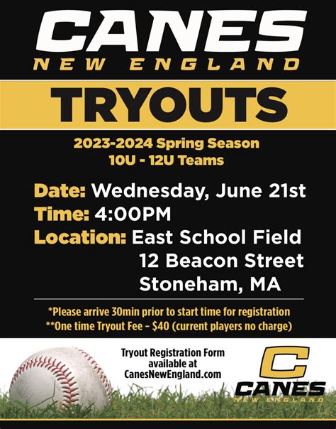 Youth Canes Tryout Date Announced — Canes Baseball - New England