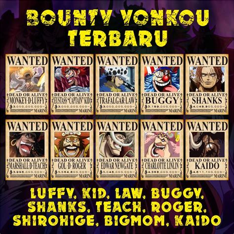 New Yonkou Bounty Poster (After Wanokuni) Anime Manga One Piece Yonko ...