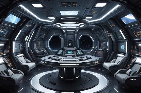 Premium Photo | An interstellar spaceship interior with control panels sleeping quarters and a ...