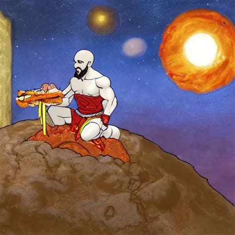 kratos, in a business suit, eating a pulled pork | Stable Diffusion | OpenArt