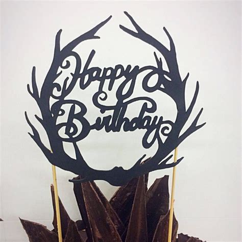 Hunting Cake Topper Hunter Birthday Happy Birthday Antlers Cake Topper Hunter Birthday Cake ...