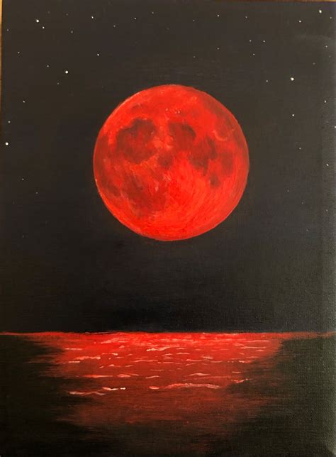 Red Moon in 2024 | Black background painting, Moon painting, Red painting