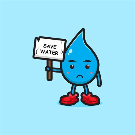 Cute water character holding board save water cartoon vector icon illustration 2086492 Vector ...