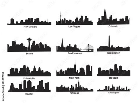 US City Skyline Silhouette Stock Vector | Adobe Stock