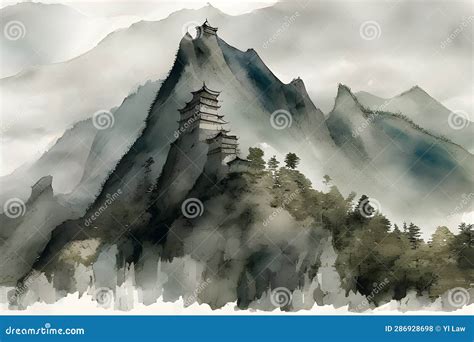 Chinese Ink and Water Landscape Painting Editorial Stock Photo - Image of calligraphy ...