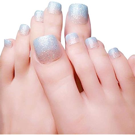 24pcs/set Square Fake Toenails for Women Glitter False Toe Nails with Short Design Lady Press On ...