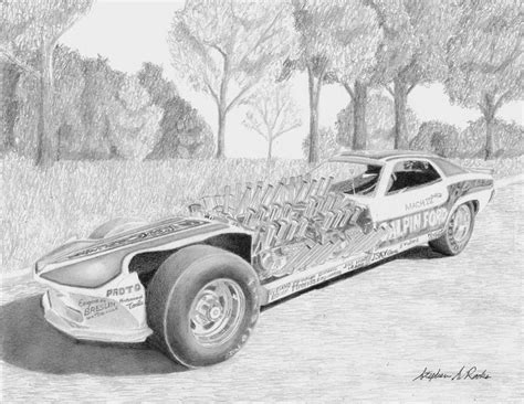 1969 Mach IV DRAG CAR ART PRINT Drawing by Stephen Rooks - Fine Art America