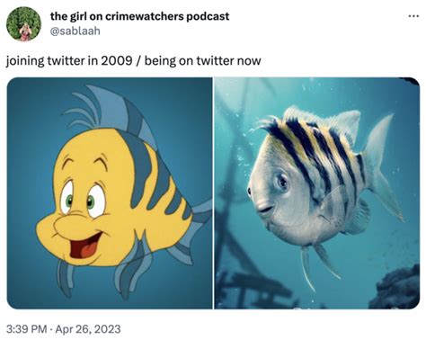 Twitter then/now | Live-action Flounder | Know Your Meme