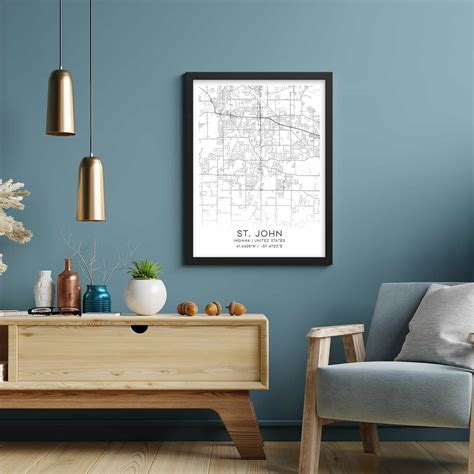 St. John Indiana Map Poster, Modern Home Decor Wall Art Print - Custom Maps & Posters