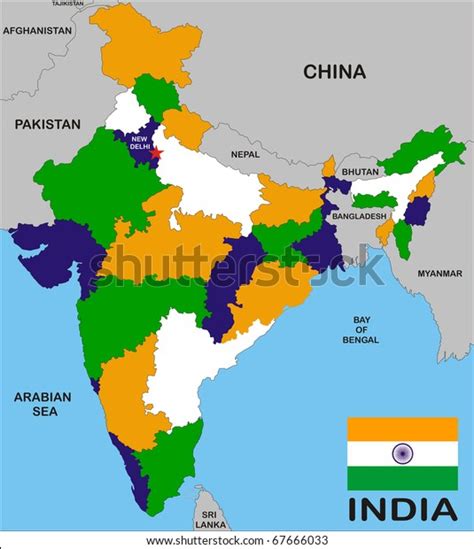 India Map States Boundary Flag Stock Illustration 67666033