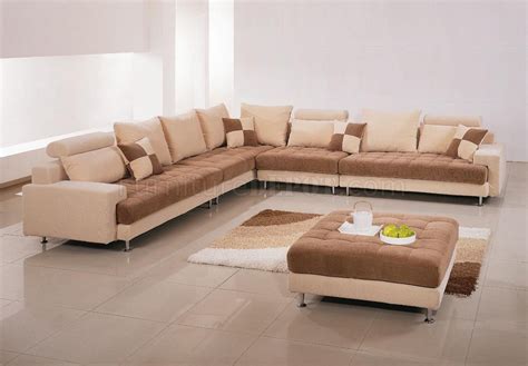 Two-Tone Fabric Modern Sectional Sofa w/Ottoman & Pillows