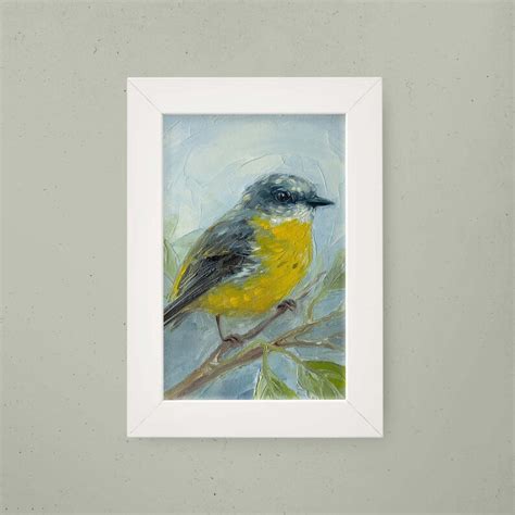 Eastern Yellow Robin Painting, Robin on A Branch Art, Small Bird ...