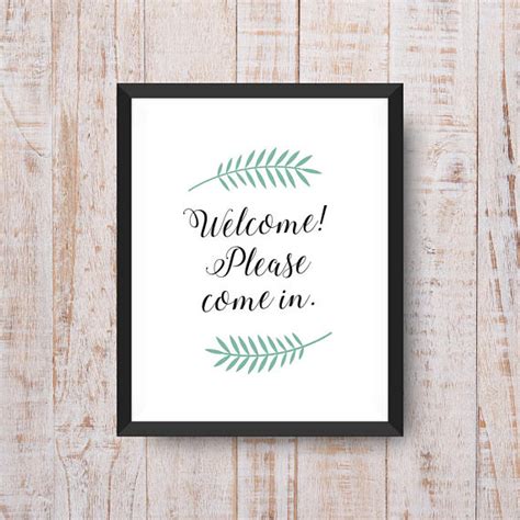 Welcome Sign Printable, Please Come in Sign, Digital Welcome Sign, Typography Sign, Green and ...