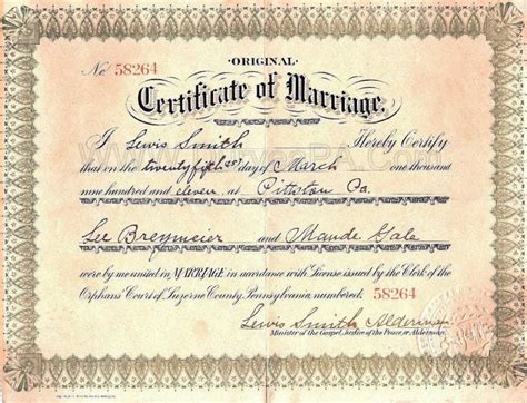 Sample PA 1911 Marriage Certificate - Pennsylvania Genealogy