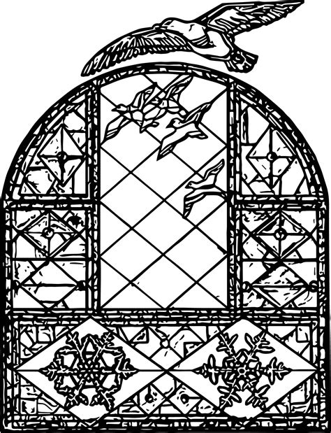 Birds & Stained Glass Window Coloring Page - Wecoloringpage.com