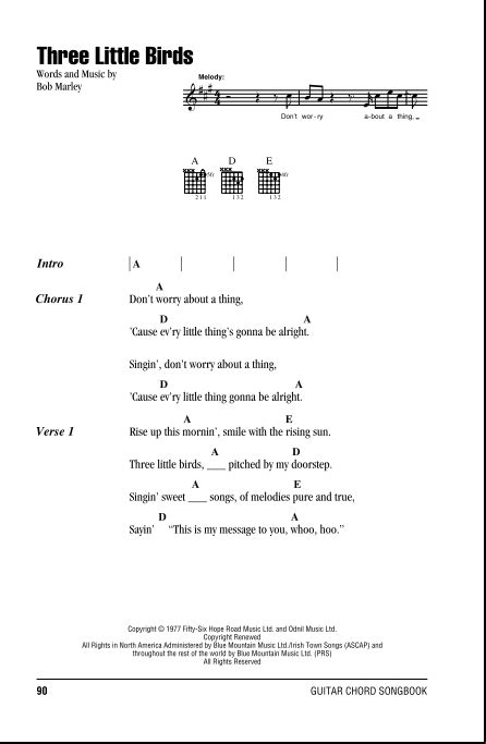 Three Little Birds - Guitar Chords/Lyrics | zZounds