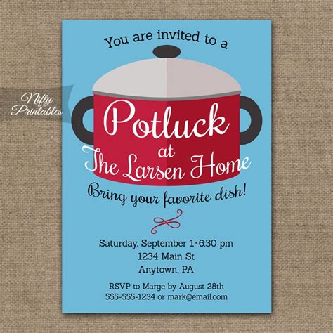 Potluck Invitations Printable Pot Luck Dinner Party Invites