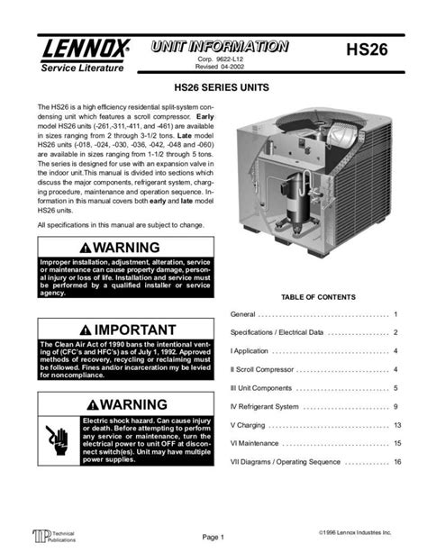 Lennox Air Conditioner Service Manual Model HS26-141