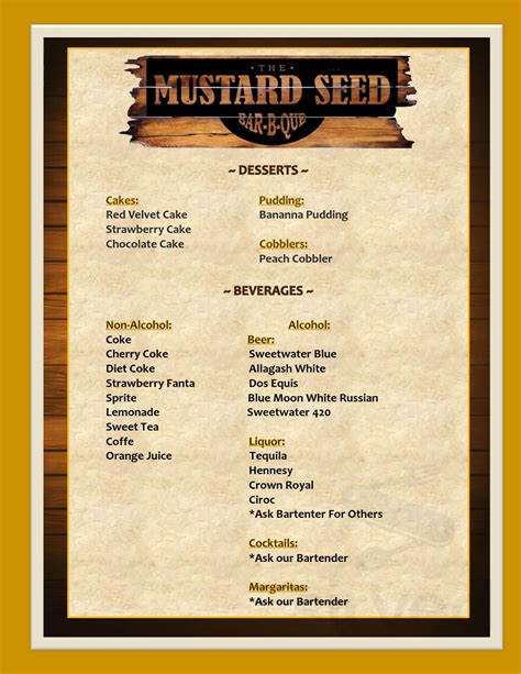 Mustard Seed menu in Atlanta, Georgia, USA