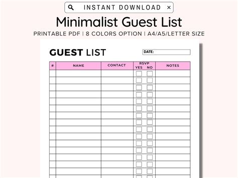 Guest List Planner Printable, Guest List Tracker, RSVP Tracker, Party ...