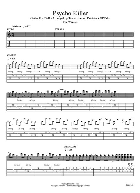 Psycho Killer Cover Tab & Chords - The Wrecks | PaidTabs.com