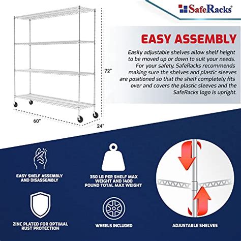 SafeRacks NSF Certified Storage Shelves, Heavy Duty Steel Wire Shelving ...