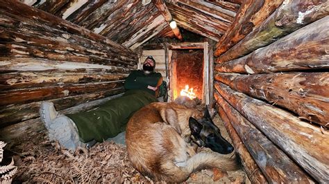 Building Warm Bushcraft Survival Shelter in Wildlife, Fireplace ...