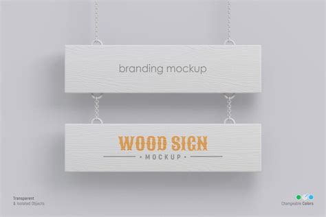 Premium PSD | Hanging signage mockup on wooden boards