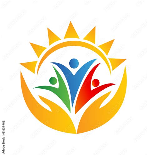 Teamwork hands and sun logo Stock Vector | Adobe Stock