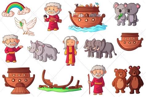 Noah's Ark Bible Stories Clip Art (1196098) | Illustrations | Design Bundles