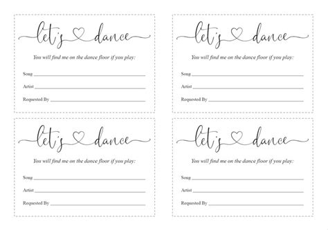 Let's dance card Song Request Insert Card Template | Etsy