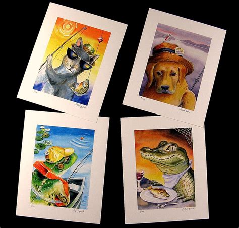 Fishing Cartoon Animals Cat Dog Frog Horse Alligator Duck and - Etsy