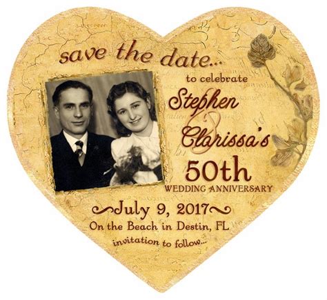 Save the Date 50th Anniversary Heart Magnet Golden