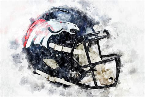 Denver Broncos Helmet Watercolor Art Digital Art by Ksenia Dvornikova