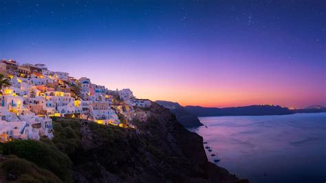 Man Made Santorini Ocean Sea Greece House Town Sunset Twilight ...