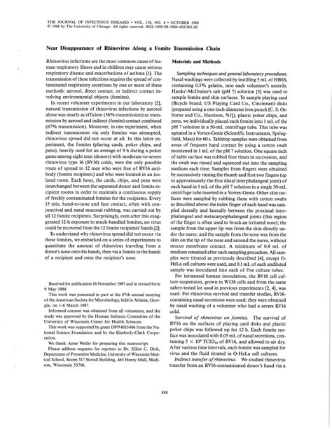 (PDF) Near Disappearance of Rhinovirus Along a Fomite Transmission Chain