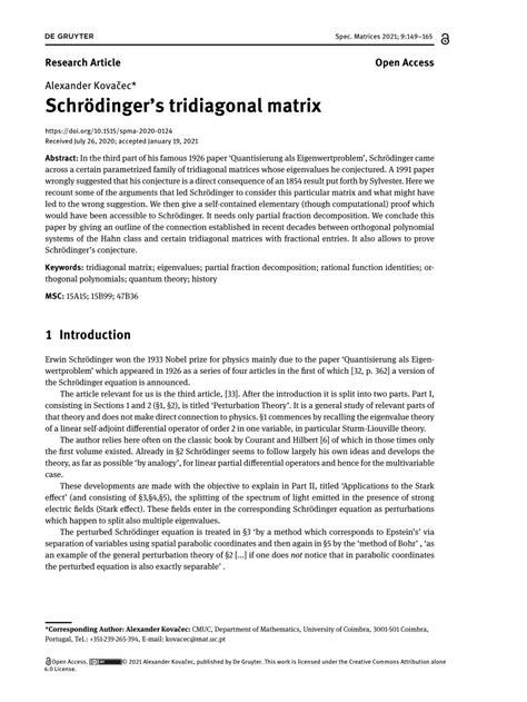 (PDF) Schrödinger’s tridiagonal matrix